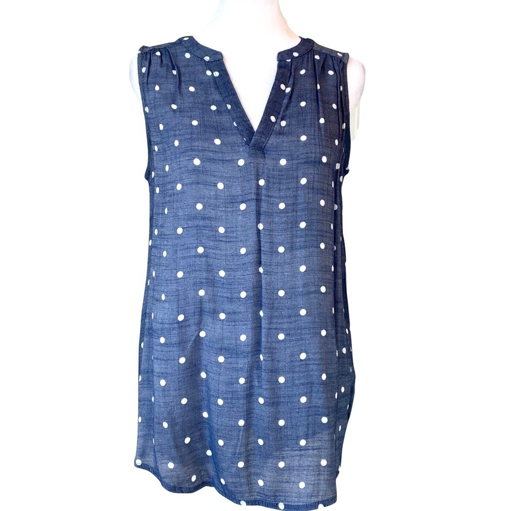 Fred David Blue & White Polka dot Sleeveless Top Size Small